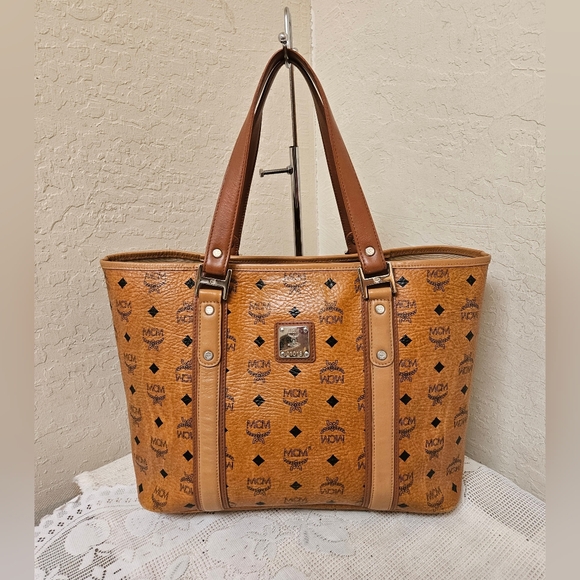 MCM Handbags - MCM Cognac Monogram Handbag Tote Bag AUTHENTIC